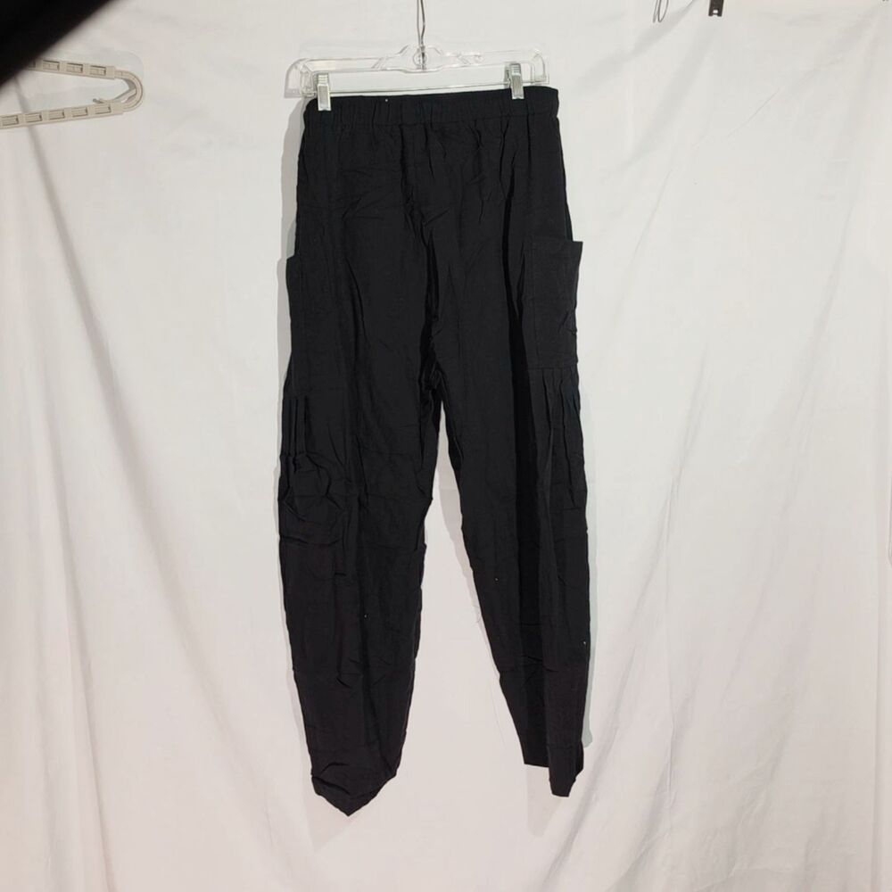 Relaxed Wide Leg Drawstring Cargo Trousers in Solid Black XL